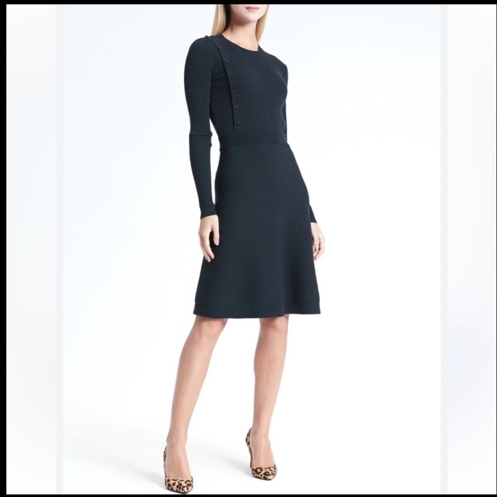 Banana Republic Navy Long-Sleeve Fit and Flare Sweater Dress Size Medium